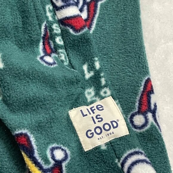 Life Is Good Fleece Pajama Pants Men's Medium Holiday Santa Dog Green Pockets - Picture 10 of 10